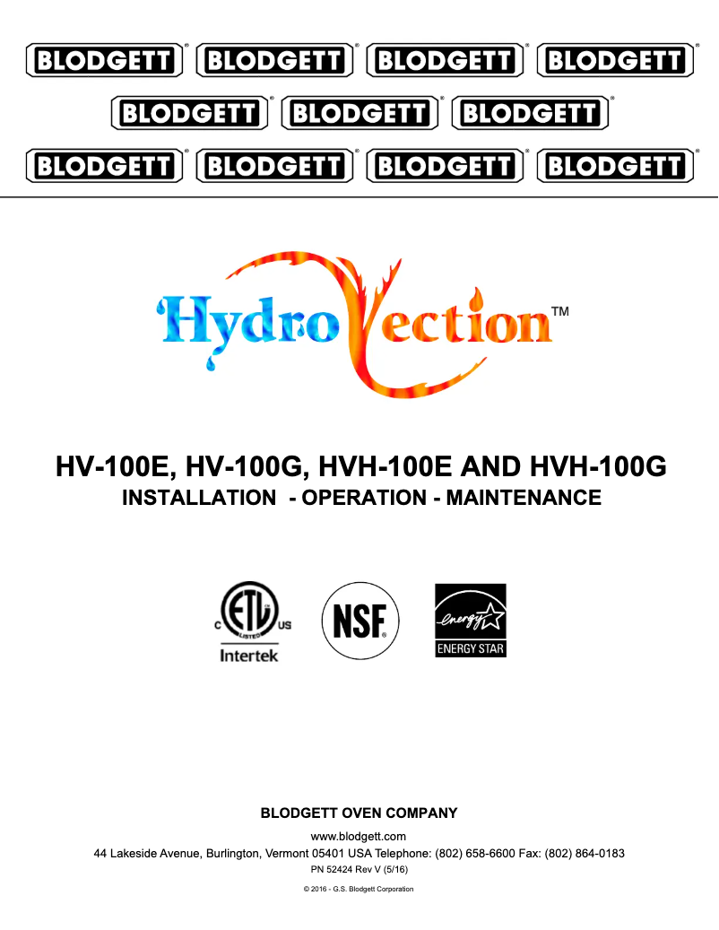 Page 1 de la notice Manuel utilisateur Blodgett HydroVection HVH-100E