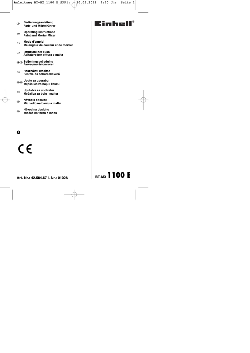 Page 1 de la notice Mode d'emploi Einhell BT-MX 1100 E
