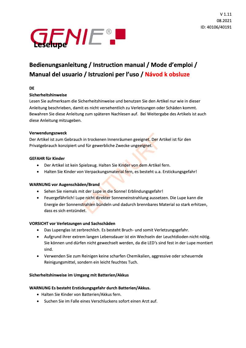 Page 1 de la notice Manuel utilisateur Genie ML90