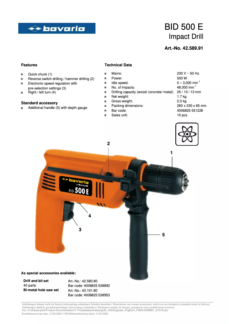 Página 1 del manual Ficha técnica Bavaria BID 500 E