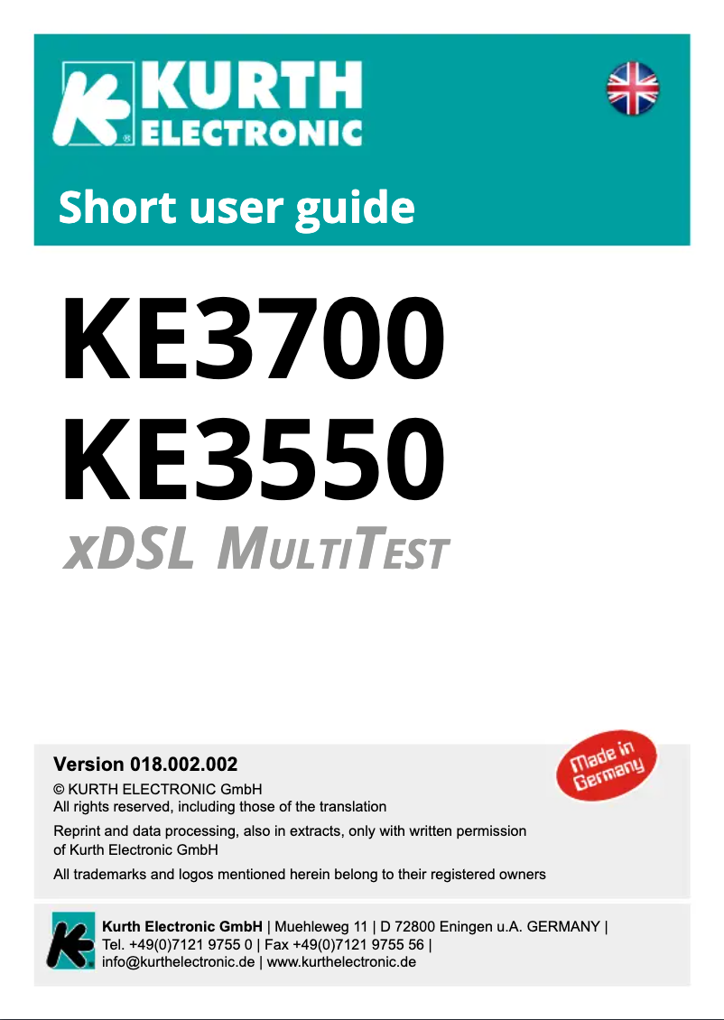 Page 1 de la notice Manuel utilisateur Kurth Electronic KE3700