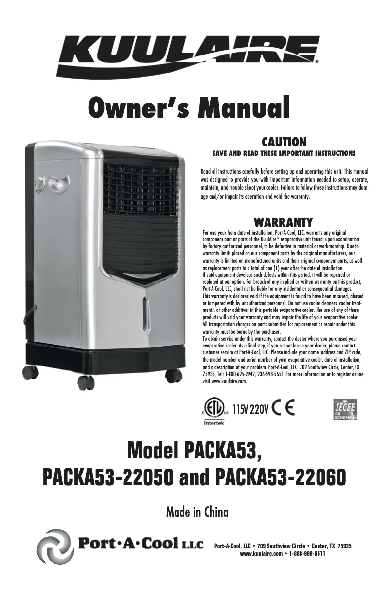 Page n°1 - Manuel utilisateur KuulAire PACKA53