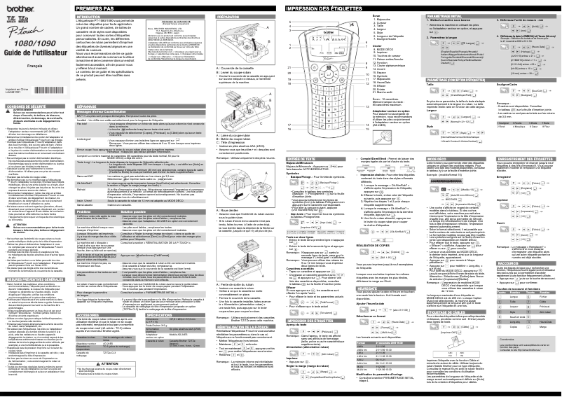 Image de la première page du manuel de l'appareil PT-1090