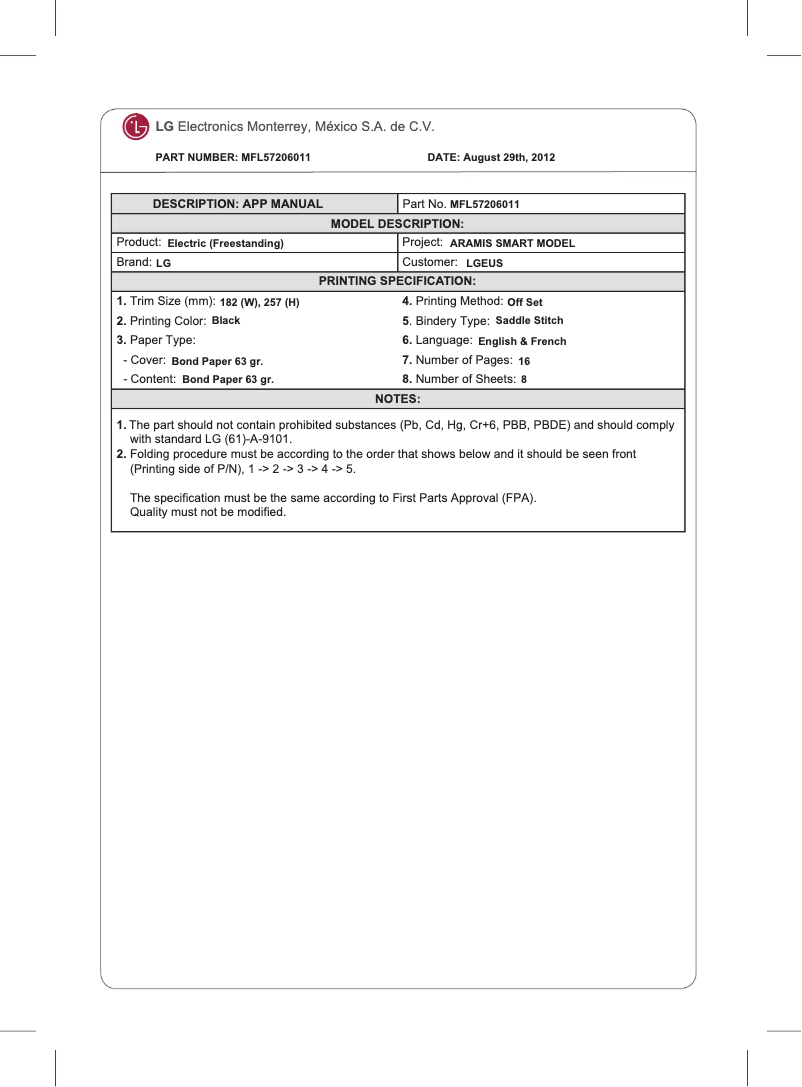 Página 1 del manual Manual de uso y mantenimiento LG LRE3027ST