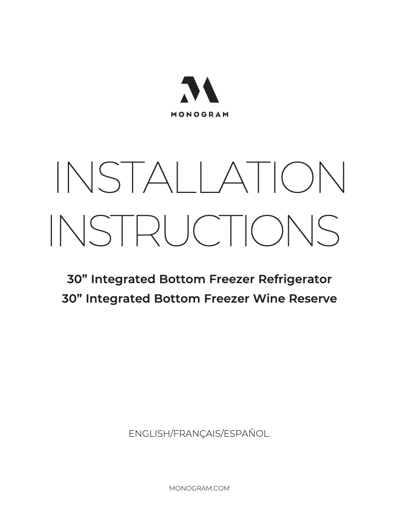 Página 1 del manual Guía de instalación Monogram ZIK303NPPII