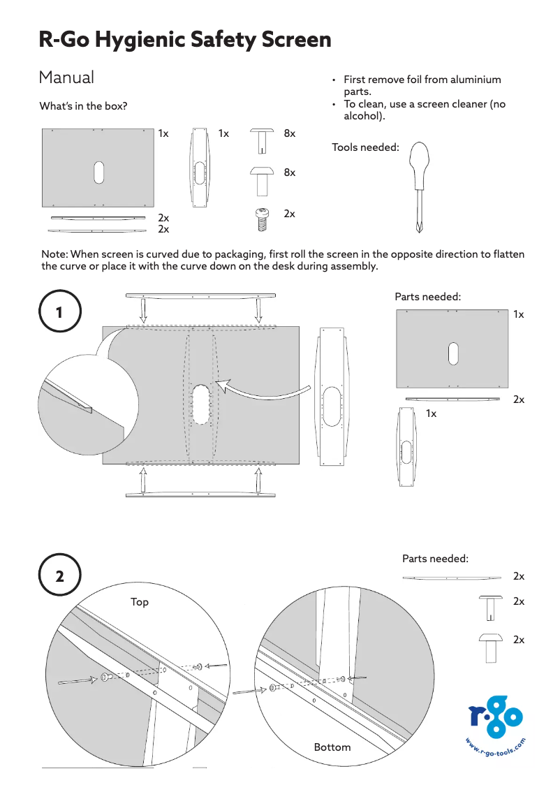 Page n°1 - Manuel utilisateur R-Go Tools Hygienic Safety Screen