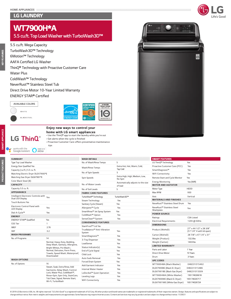 Página 1 del manual Ficha técnica LG WT7900HBA