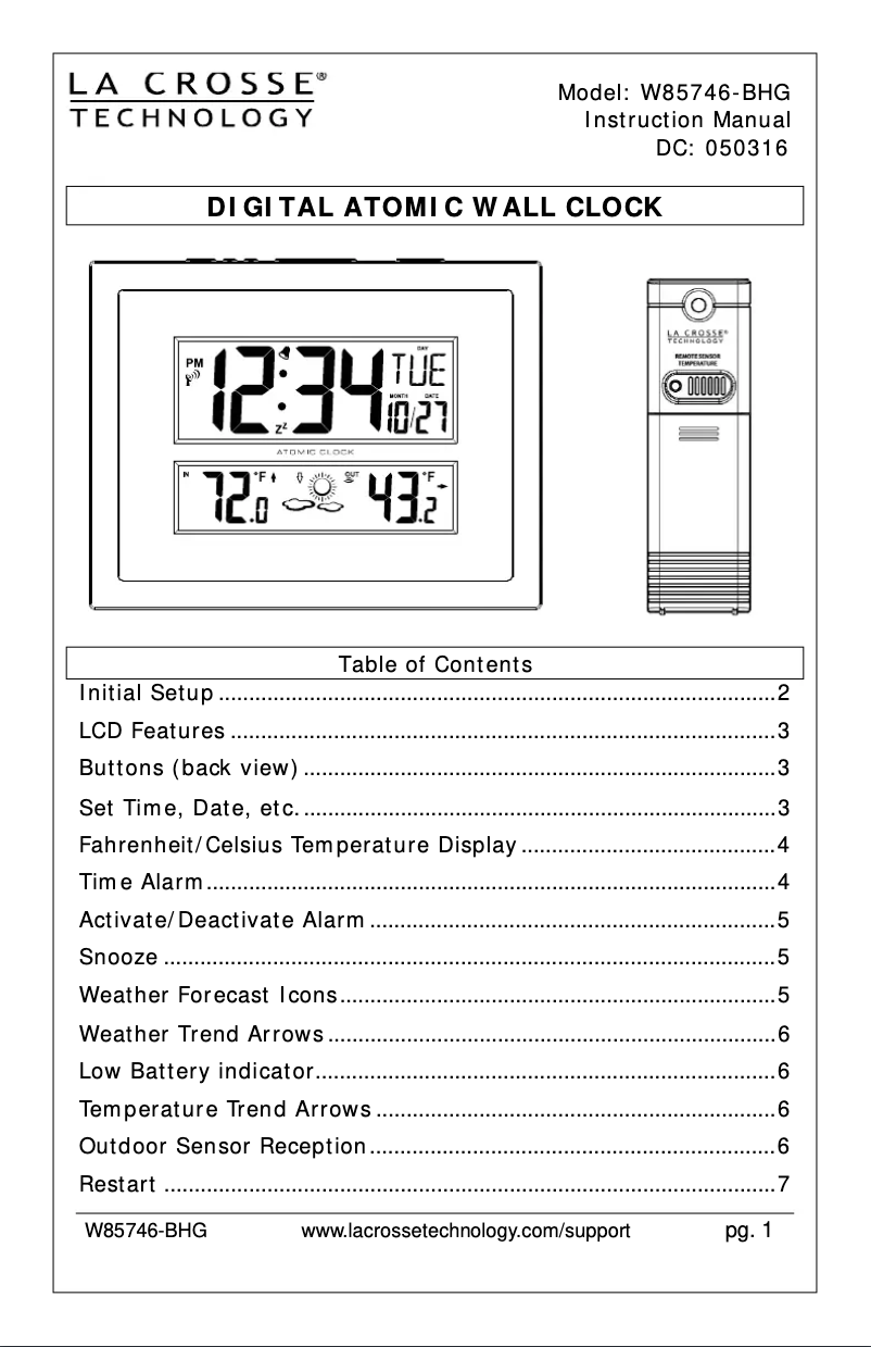 Page 1 de la notice Manuel utilisateur La Crosse Technology W85746-BHG