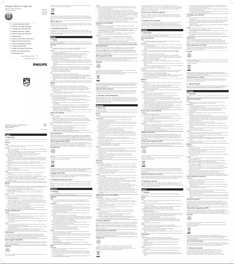 Image de la première page du manuel de l'appareil Daily Collection HR2106