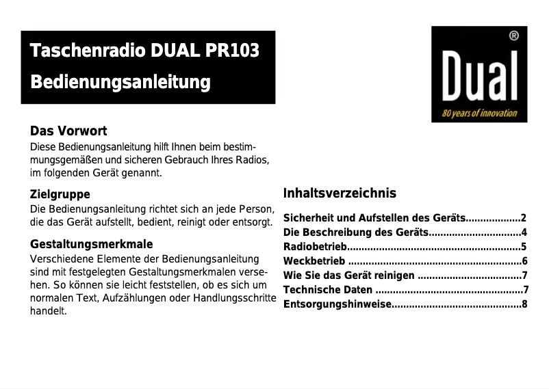 Page 1 de la notice Manuel utilisateur Dual PR 103