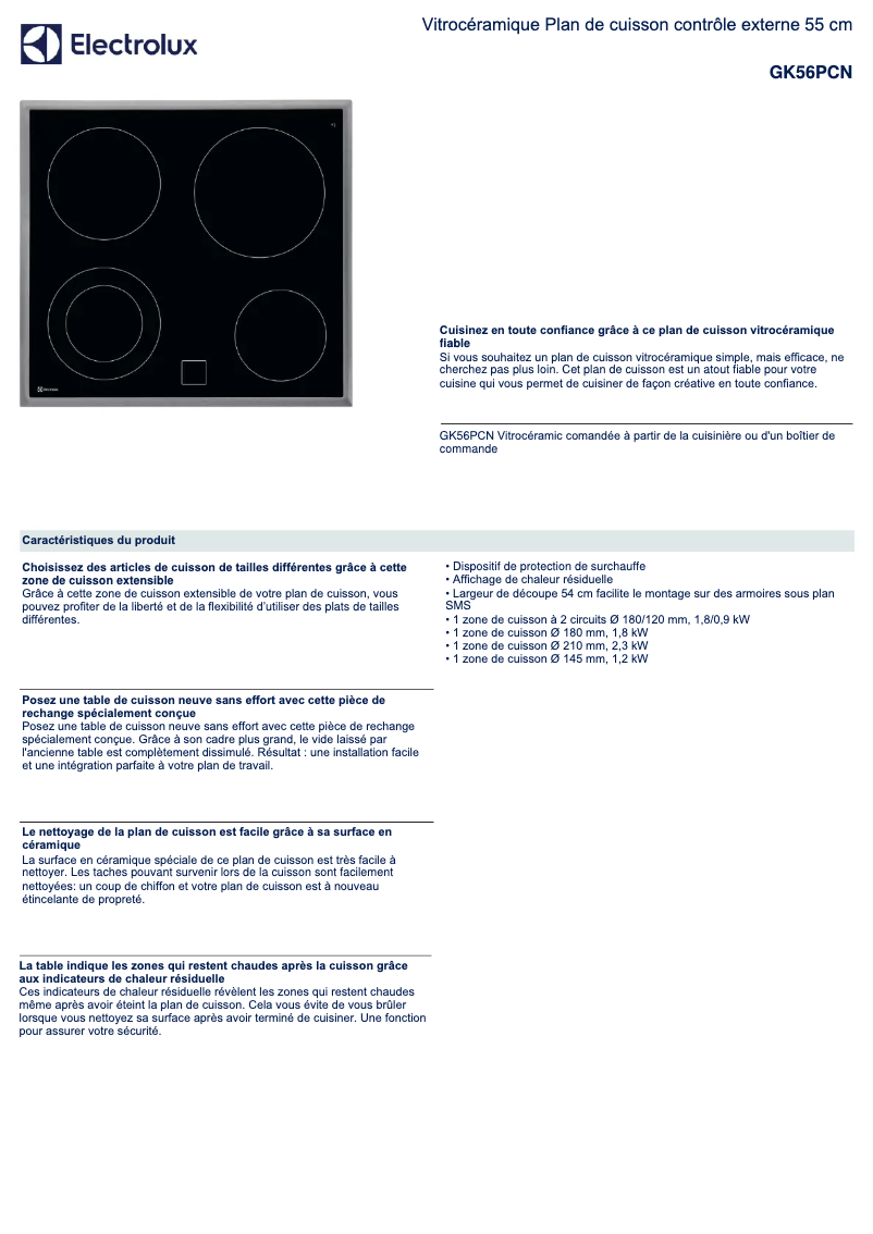 Page n°1 - Fiche technique Electrolux GK56PCN