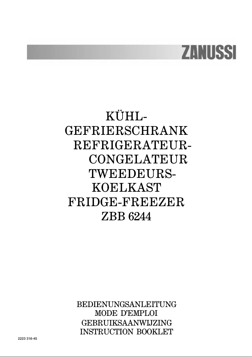 Page 1 de la notice Manuel utilisateur Zanussi ZBB6244