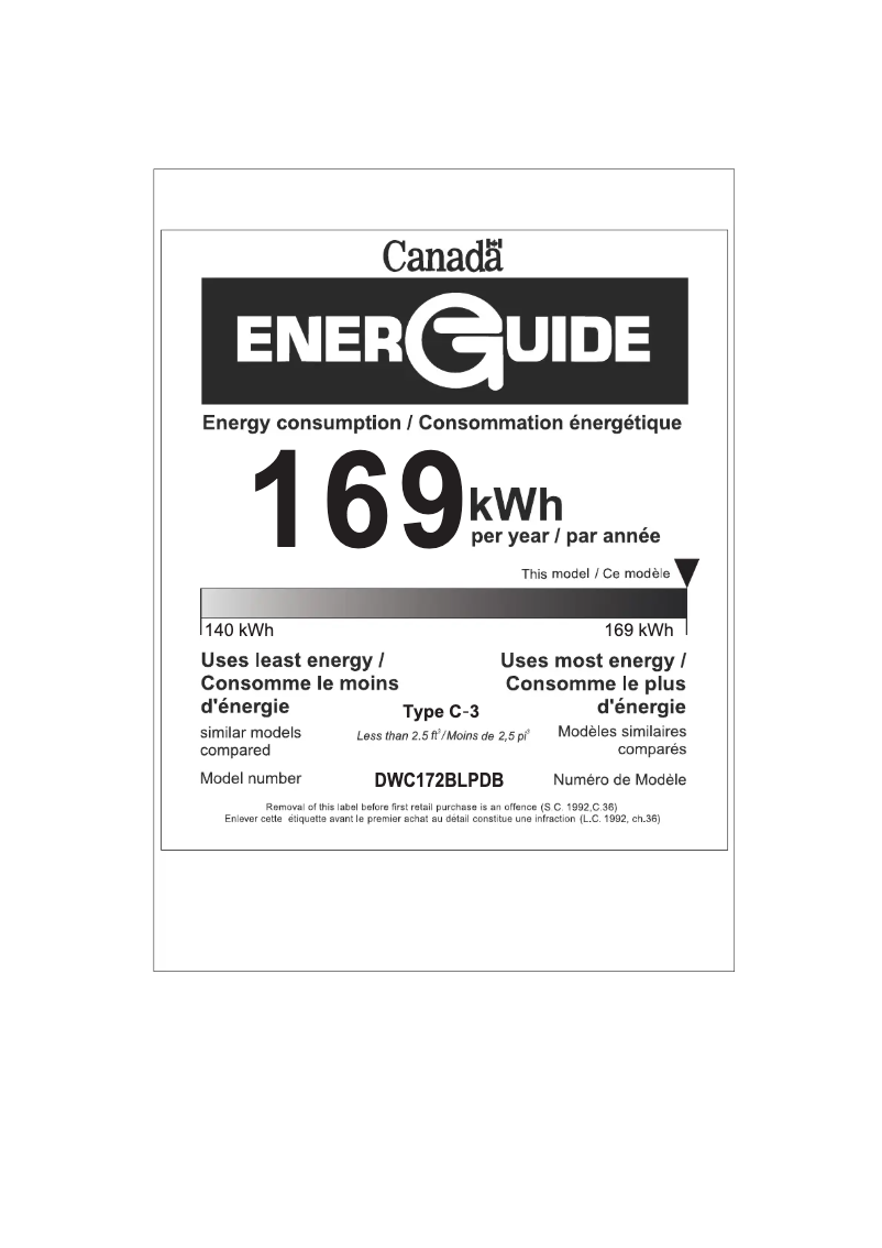 Page n°1 - Label énergétique Danby DWC172BLPDB