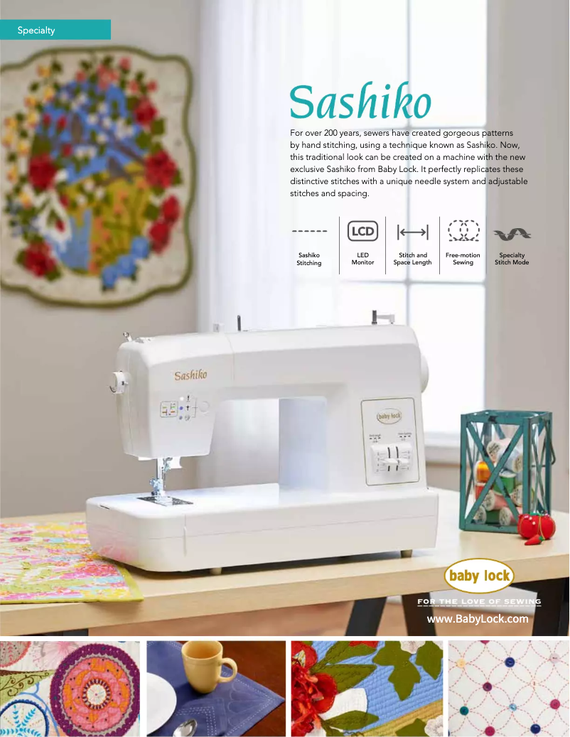 Page 1 de la notice Fiche technique Baby Lock Sashiko 2 BLQK2