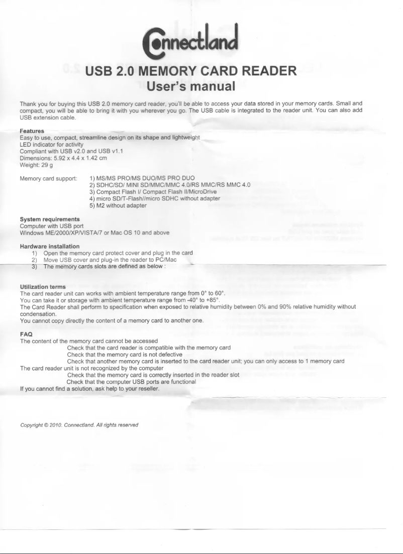 Page 1 de la notice Manuel utilisateur Syba CL-CRD20060