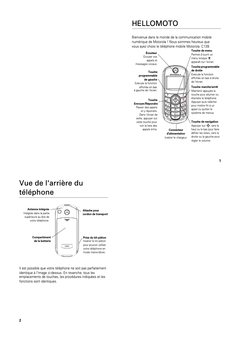 Page 1 de la notice Manuel utilisateur Motorola C139