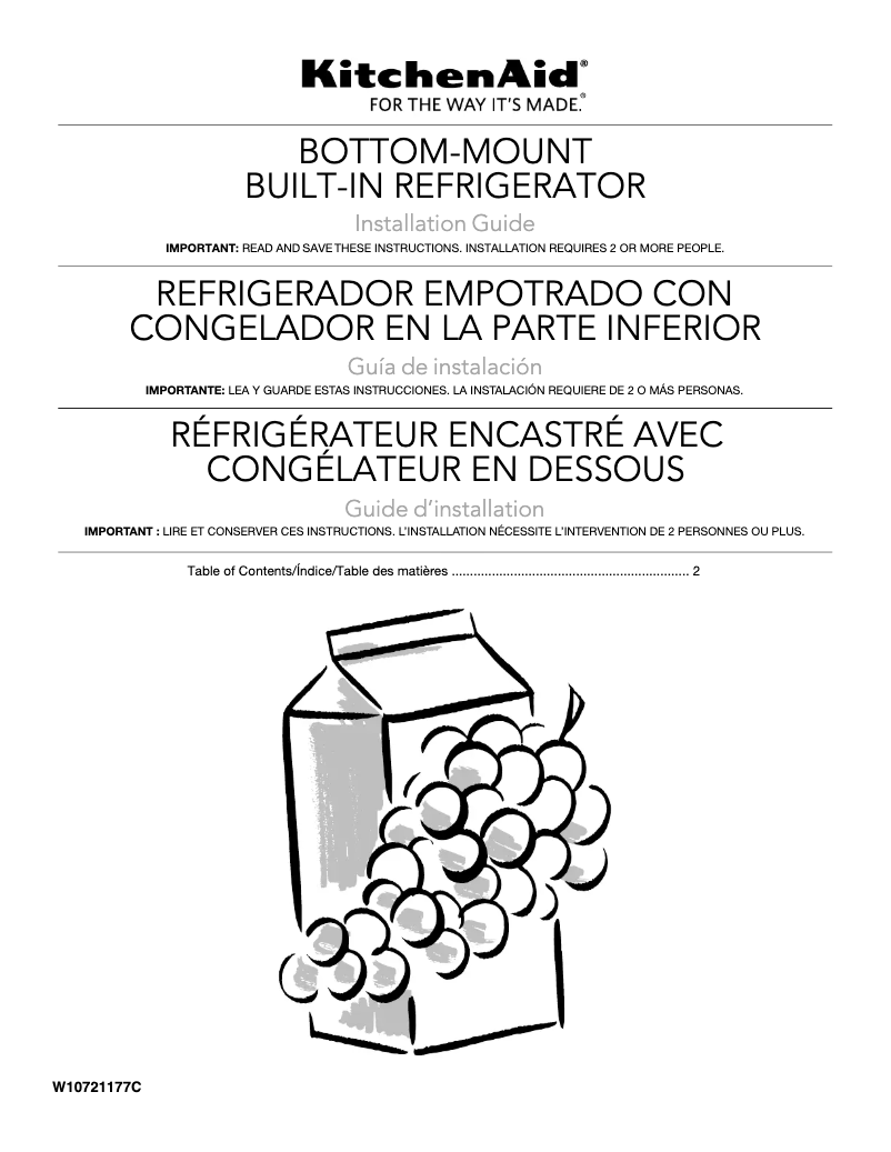 Page 1 de la notice Guide d'installation KitchenAid KBFN506EBS