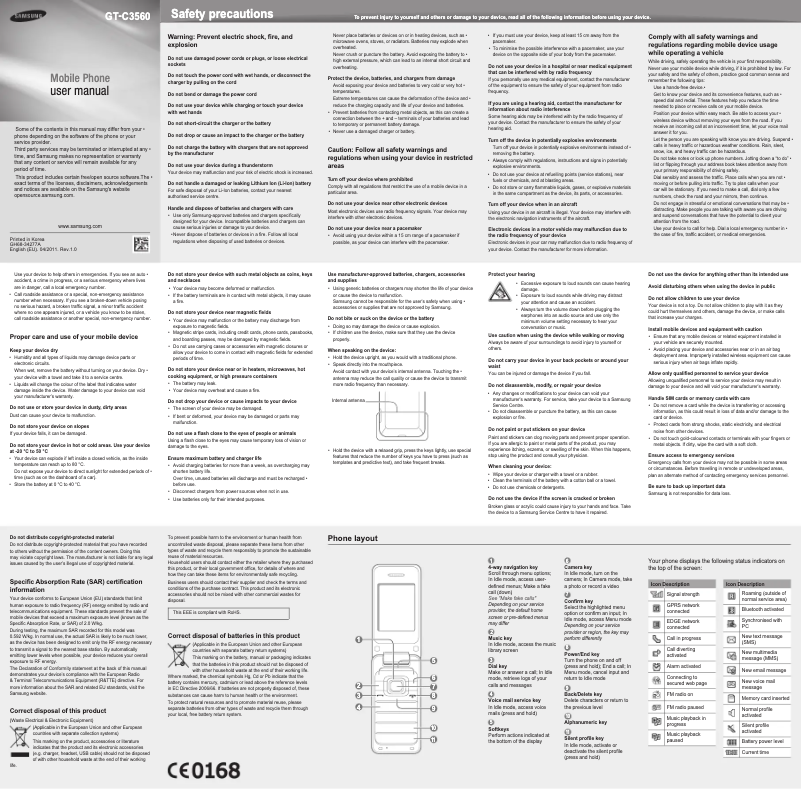 Page n°1 - Manuel utilisateur Samsung GT-C3560