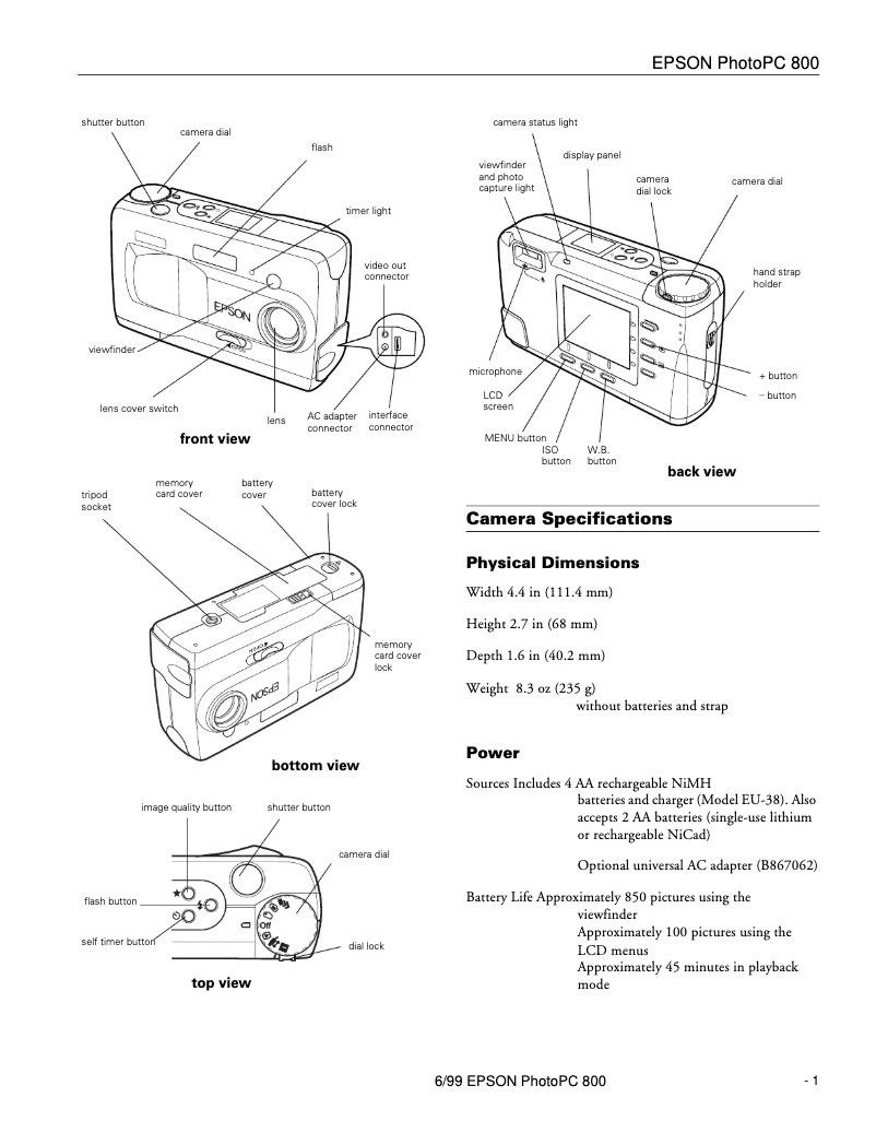 Image de la première page du manuel de l'appareil PhotoPC 800