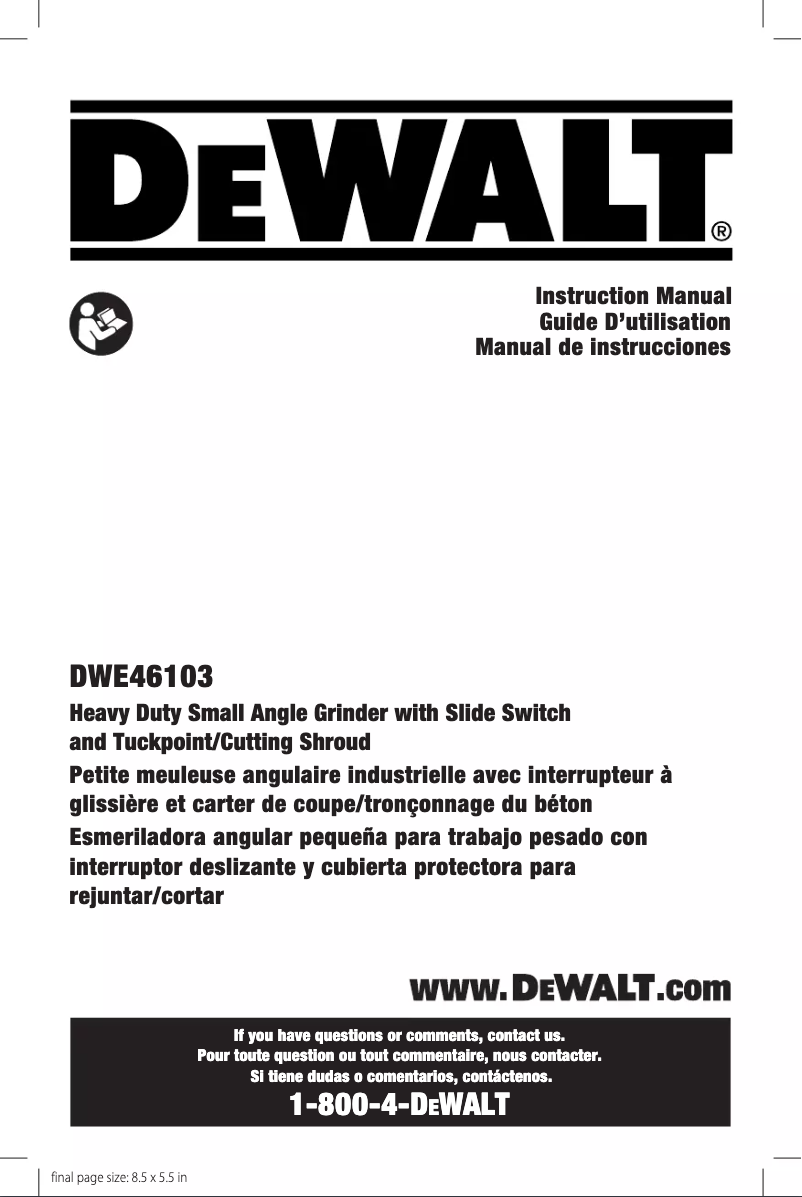 Page n°1 - Manuel utilisateur DeWalt DWE46103