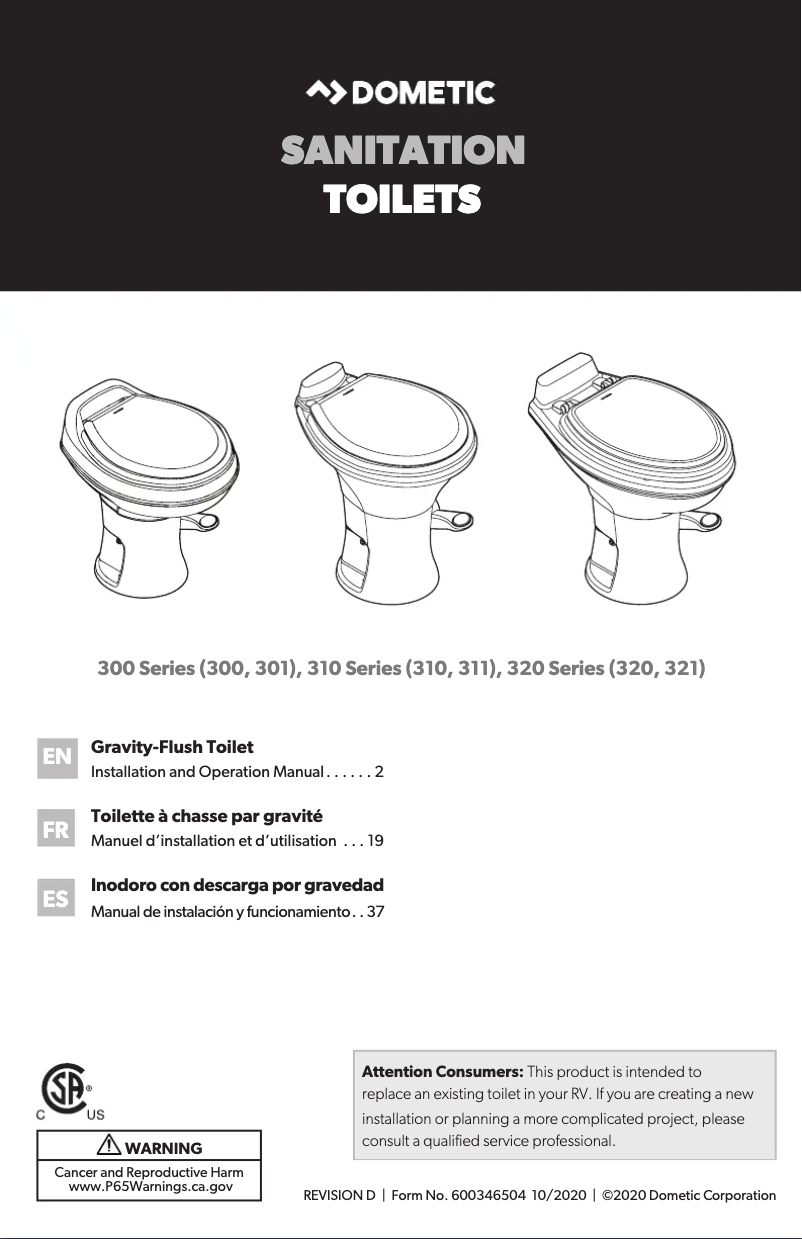 Page 1 de la notice Manuel utilisateur Dometic 320