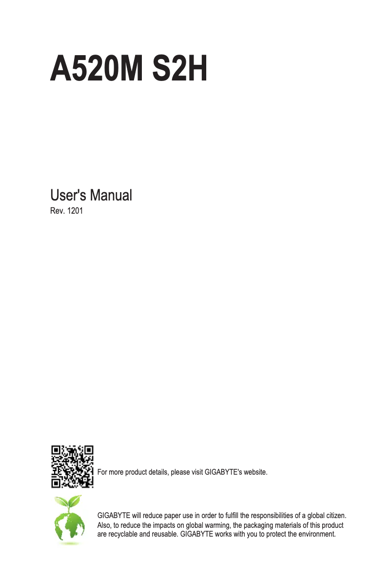 Page n°1 - Manuel utilisateur Gigabyte A520M S2H