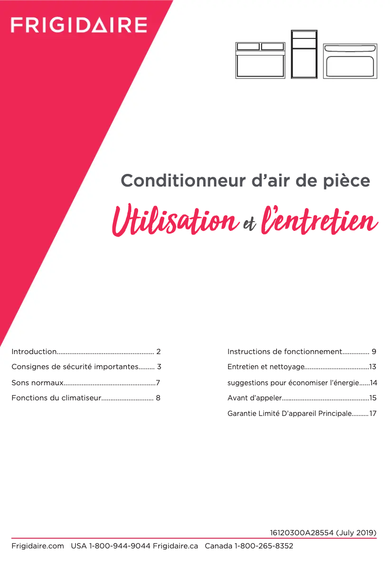 Page 1 de la notice Manuel utilisateur Frigidaire FHSC102WB1