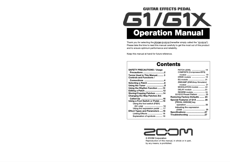 Page n°1 - Manuel utilisateur Samson G1x