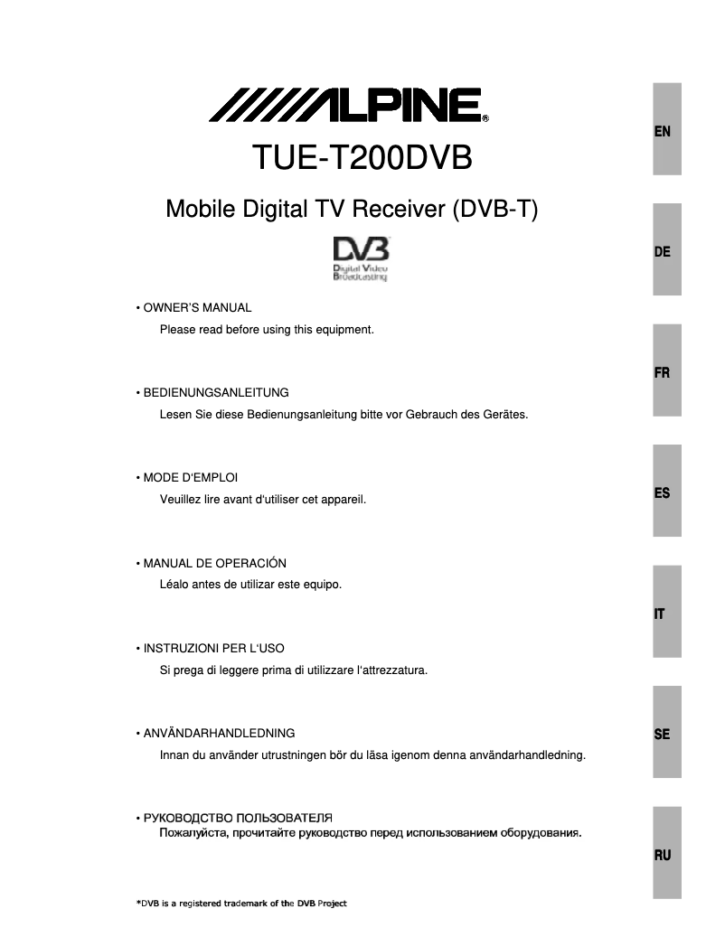 Page 1 de la notice Manuel utilisateur Alpine TUE-T200DVB