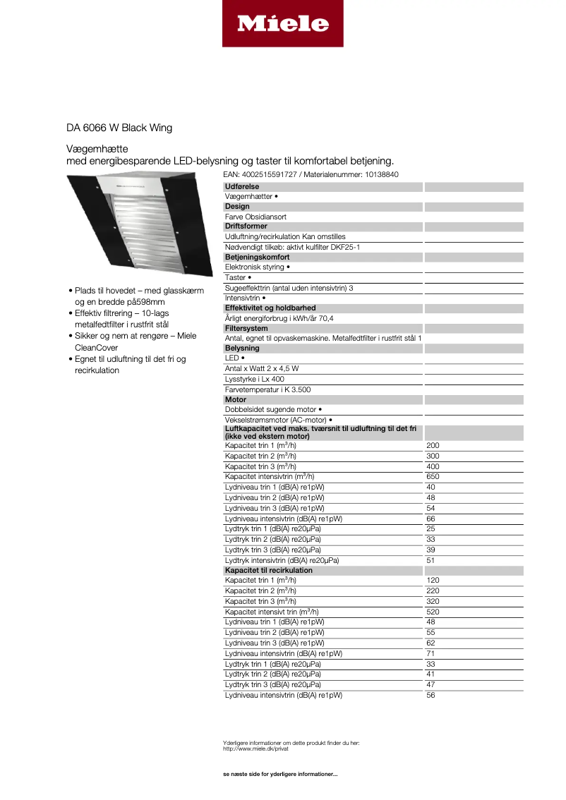 Page 1 de la notice Manuel utilisateur Miele DA 6066 W Wing