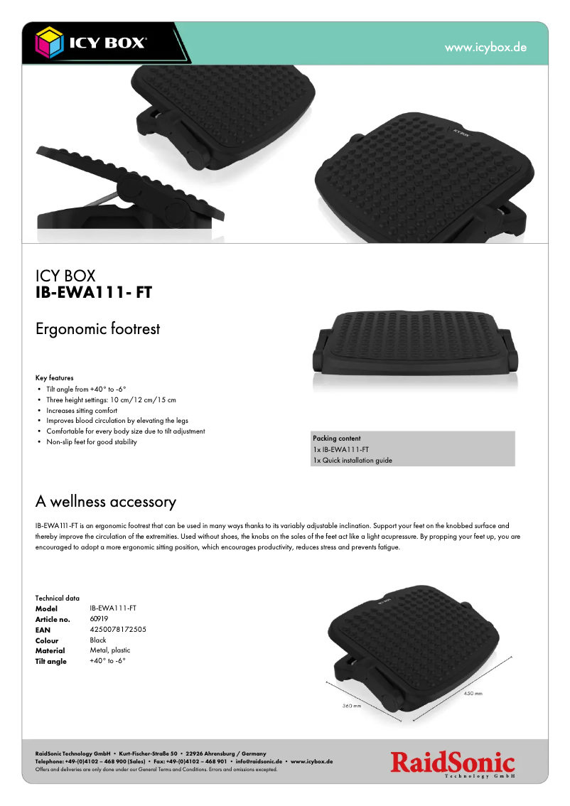 Page n°1 - Fiche technique Icy Box IB-EWA111-FT