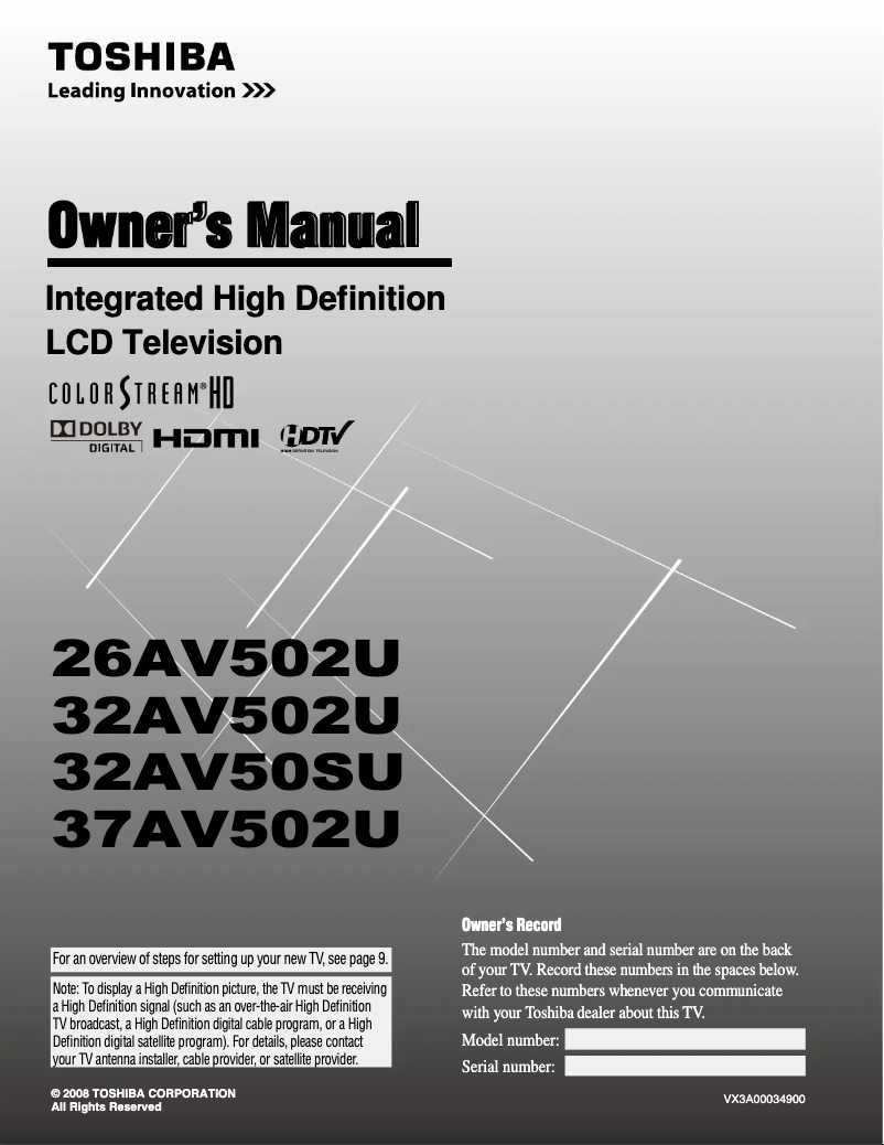Page 1 de la notice Manuel utilisateur Toshiba 26AV502U