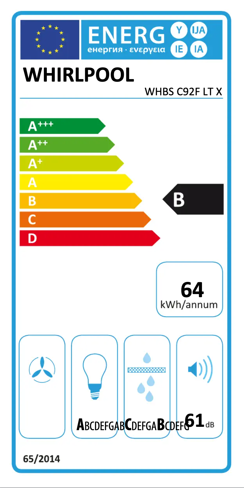 Page 1 de la notice Label énergétique Whirlpool WHBS C92F LT X