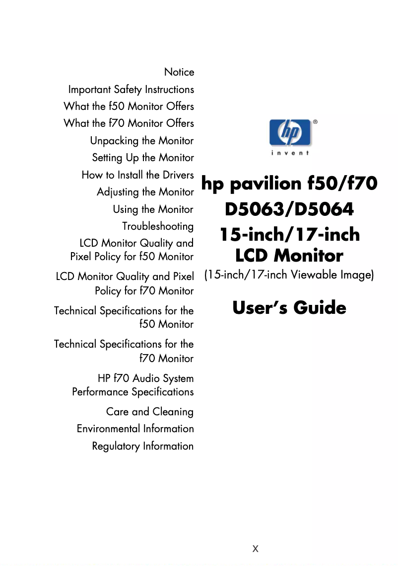 Page 1 de la notice Manuel utilisateur HP Pavilion f50