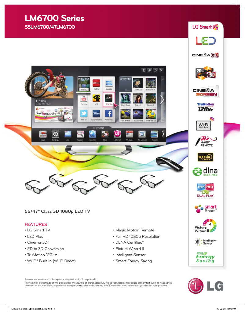 Página 1 del manual Ficha técnica LG 47LM6700