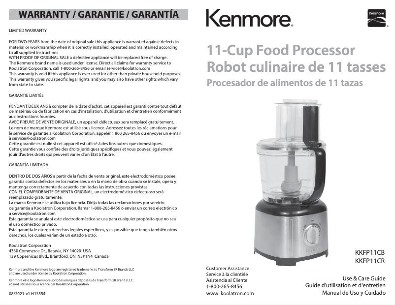 Page 1 de la notice Manuel utilisateur Kenmore KKFP11CB