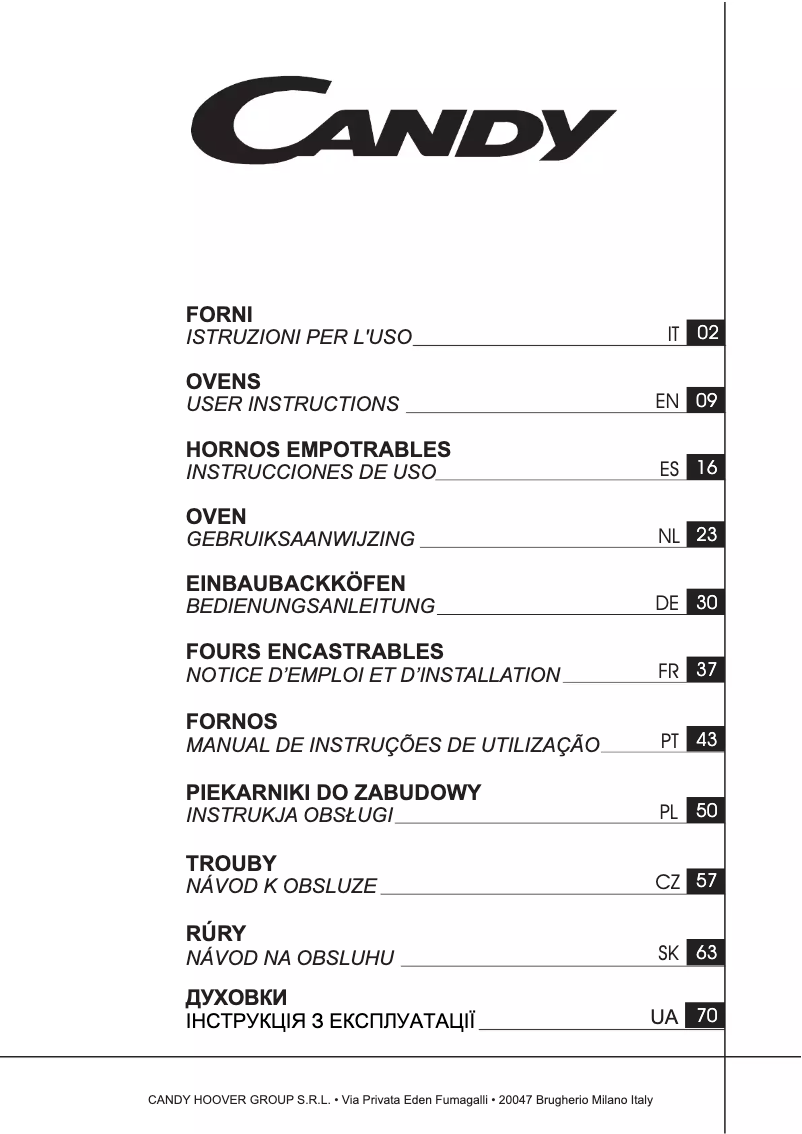 Page 1 de la notice Manuel utilisateur Candy FCP52X/E