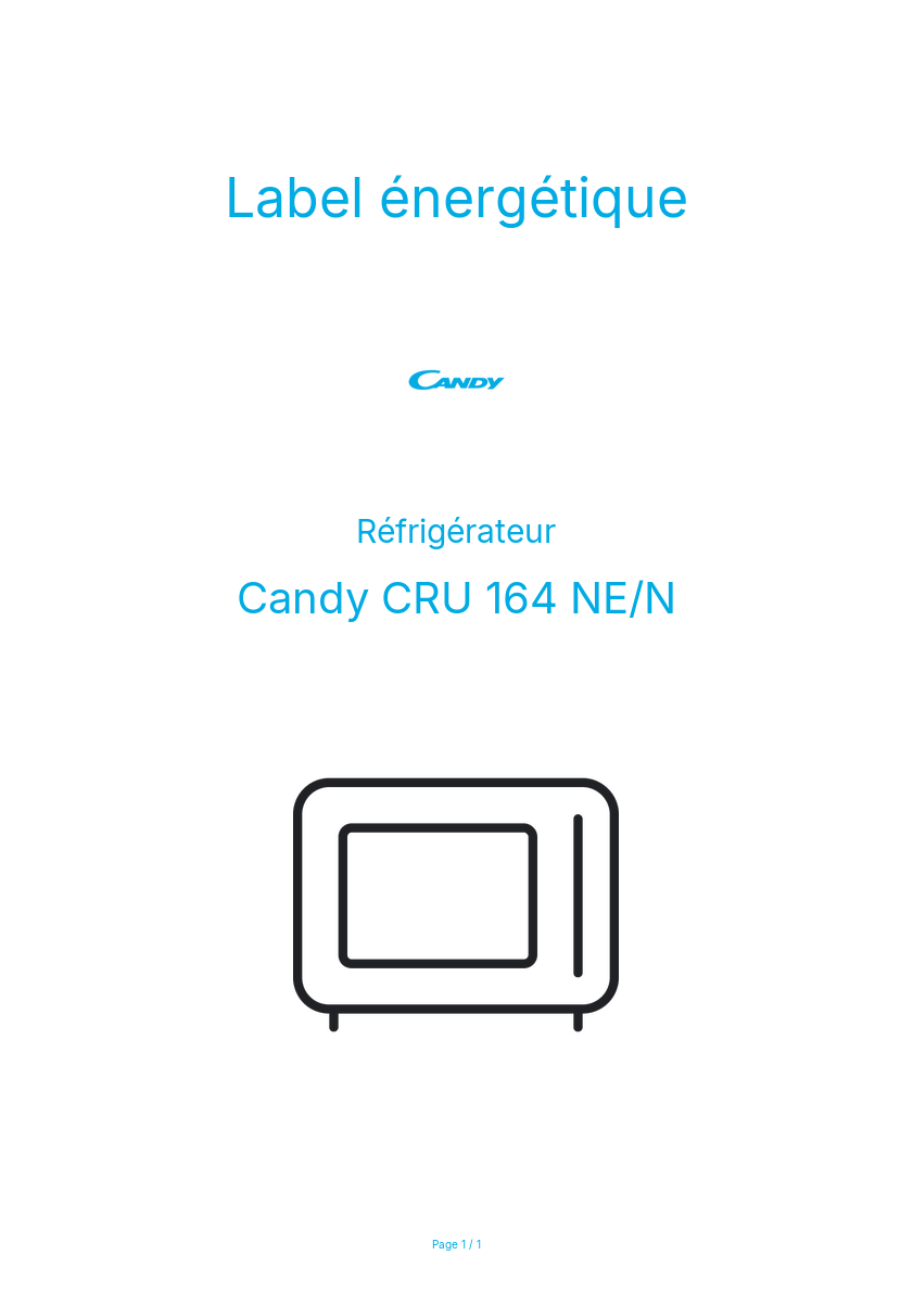 Page n°1 - Label énergétique Candy CRU 164 NE/N