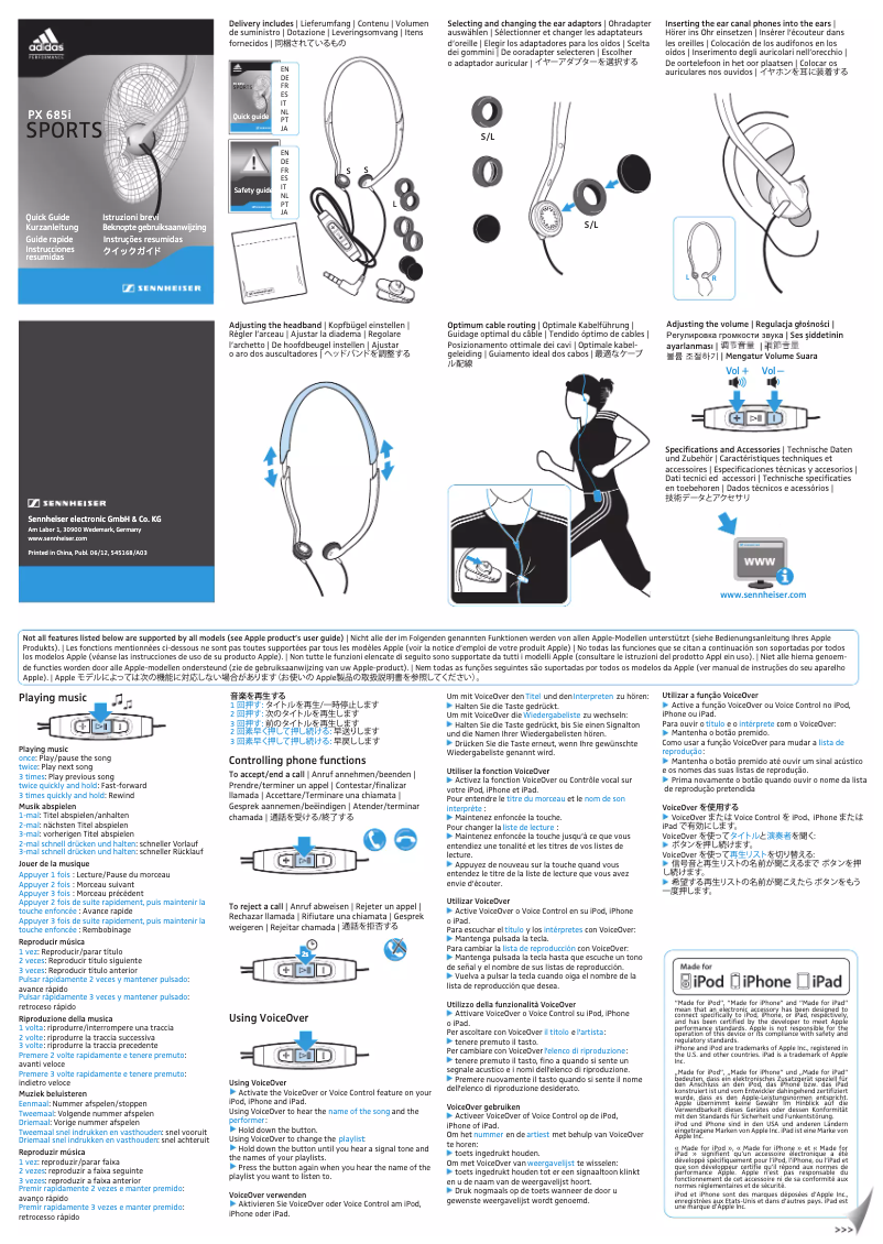 Page 1 de la notice Manuel utilisateur Sennheiser PX 685i SPORTS