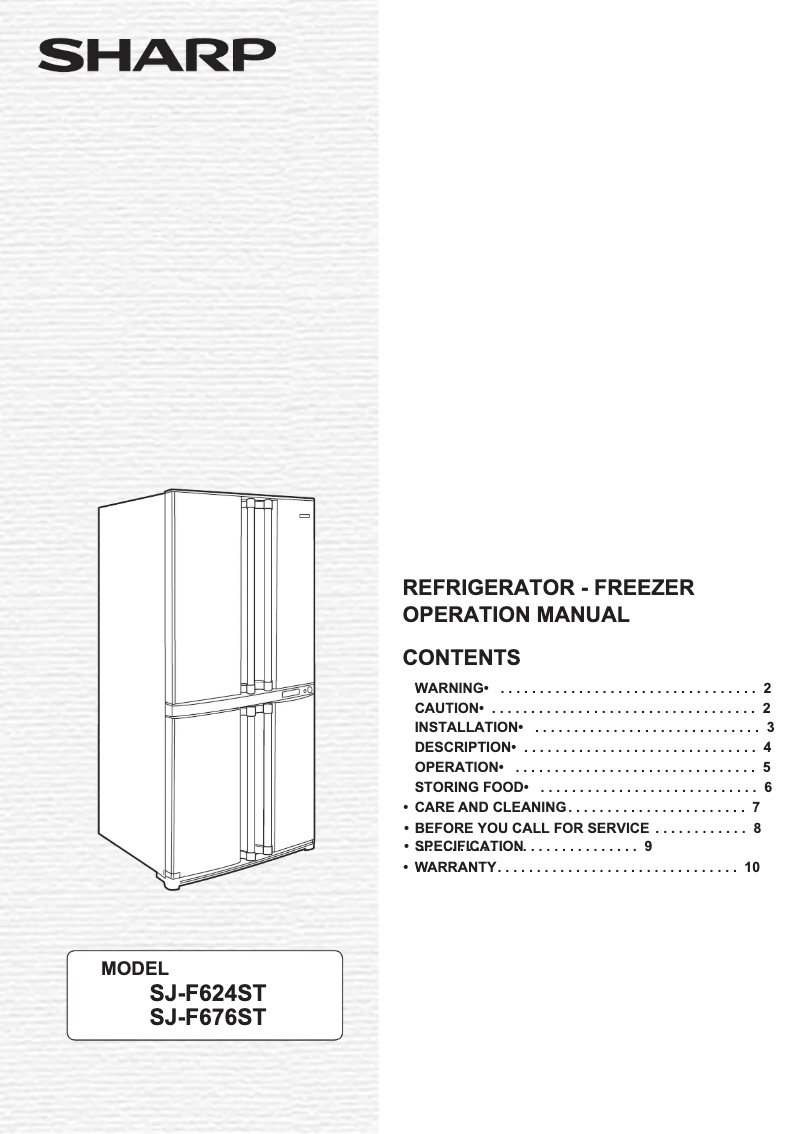 Page 1 de la notice Manuel utilisateur Sharp SJ-F624ST
