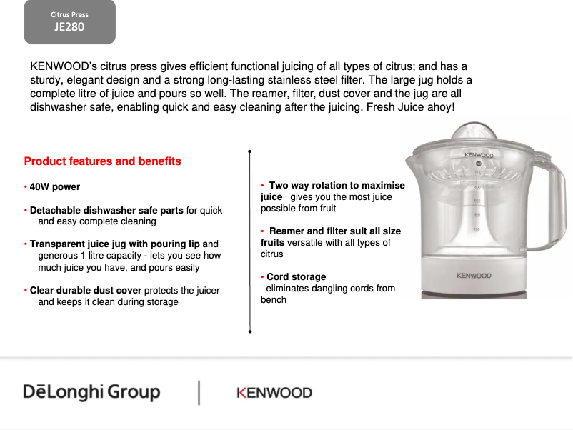 Page 1 de la notice Manuel utilisateur Kenwood JE280