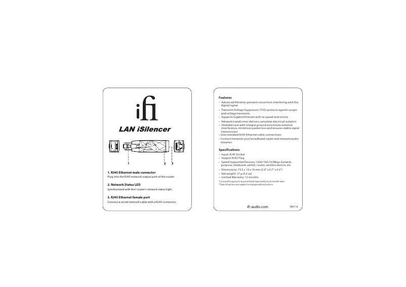 Page n°1 - Manuel utilisateur iFi Audio LAN iSilencer