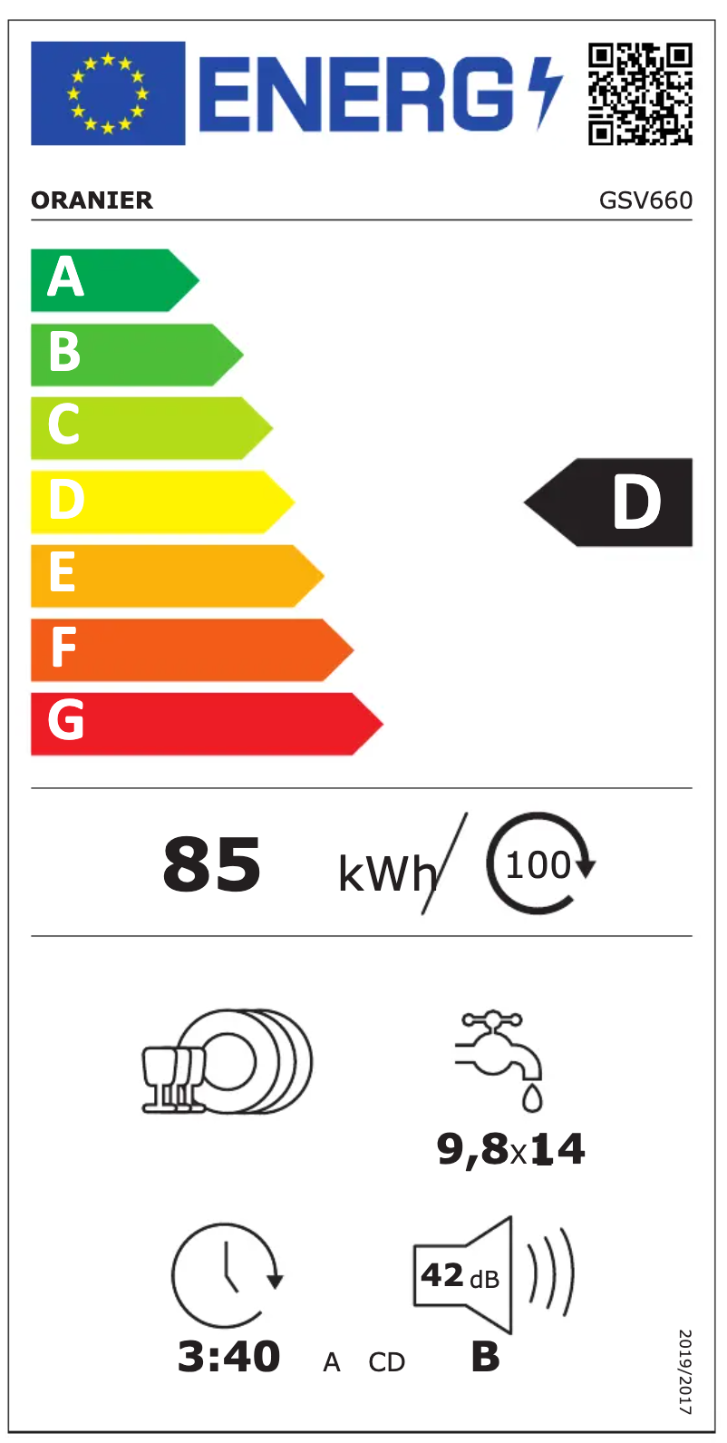 Page 1 de la notice Label énergétique Oranier GSV660