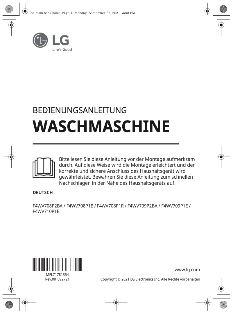 Página 1 del manual Manual de usuario LG F4WV709P2BA