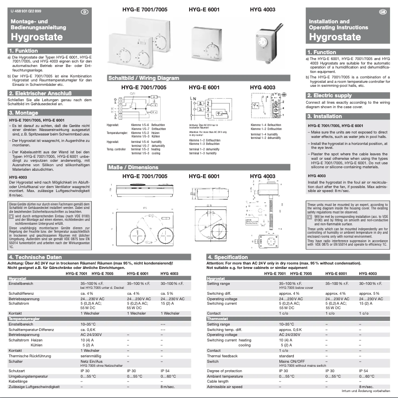 Page 1 de la notice Manuel utilisateur Eberle HYG-E 6001