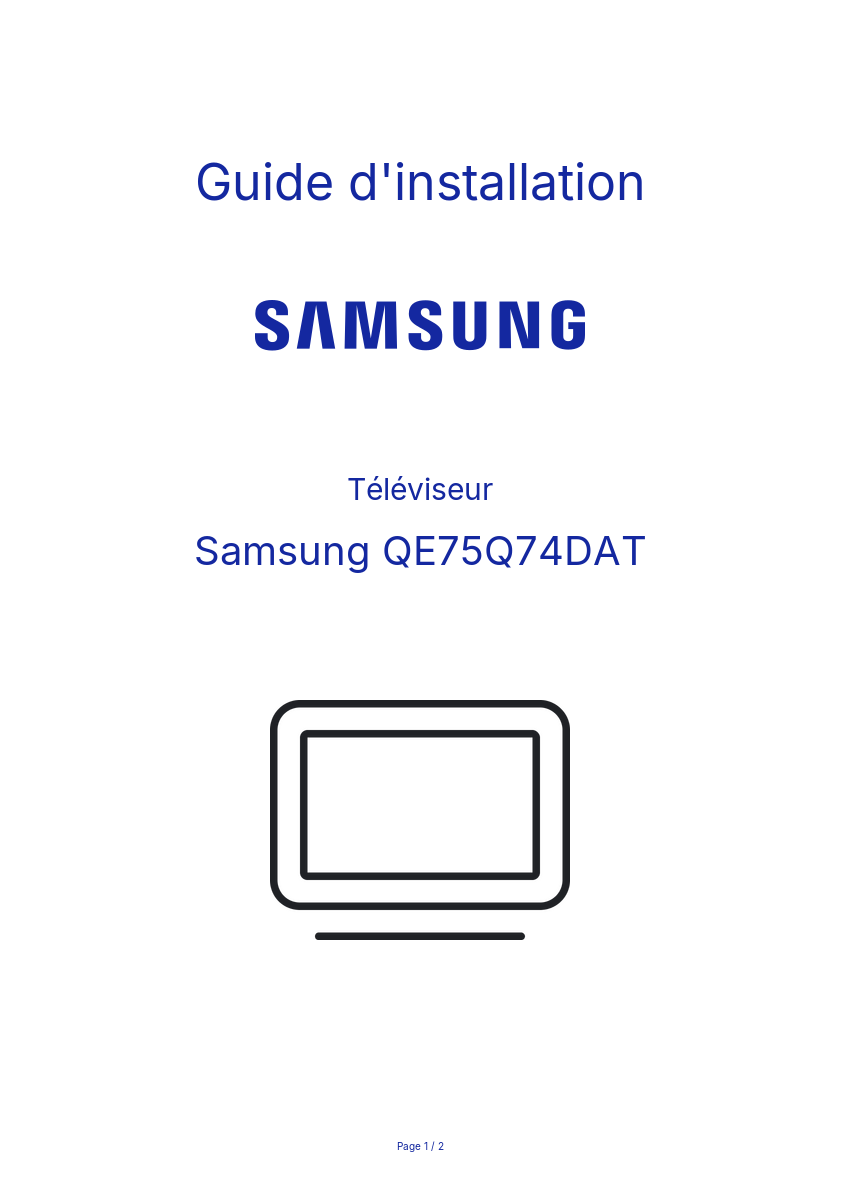 Page n°1 - Guide d'installation Samsung QE75Q74DAT