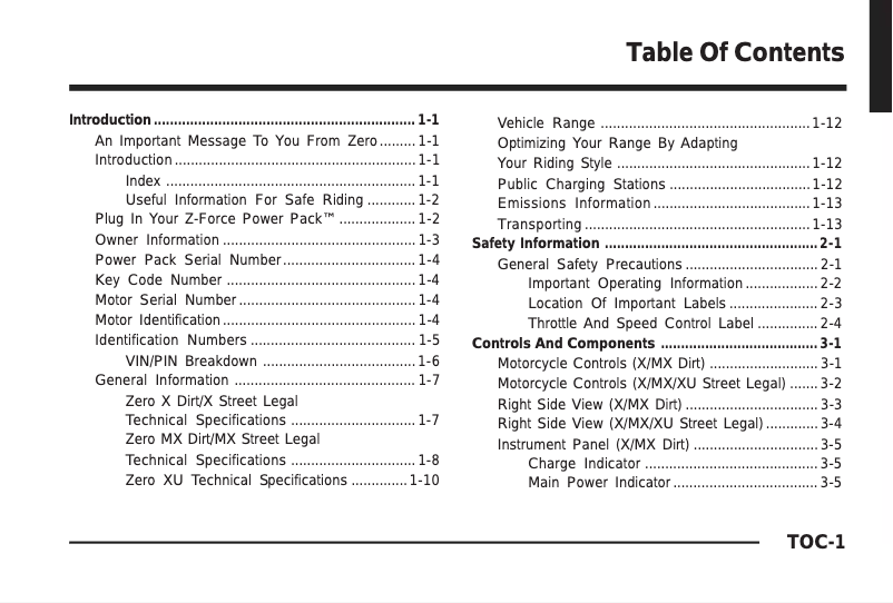 Page 1 de la notice Manuel utilisateur Zero XU (2011)