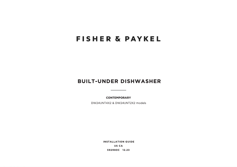 Page n°1 - Guide d'installation Fisher & Paykel DW24UNT2X2