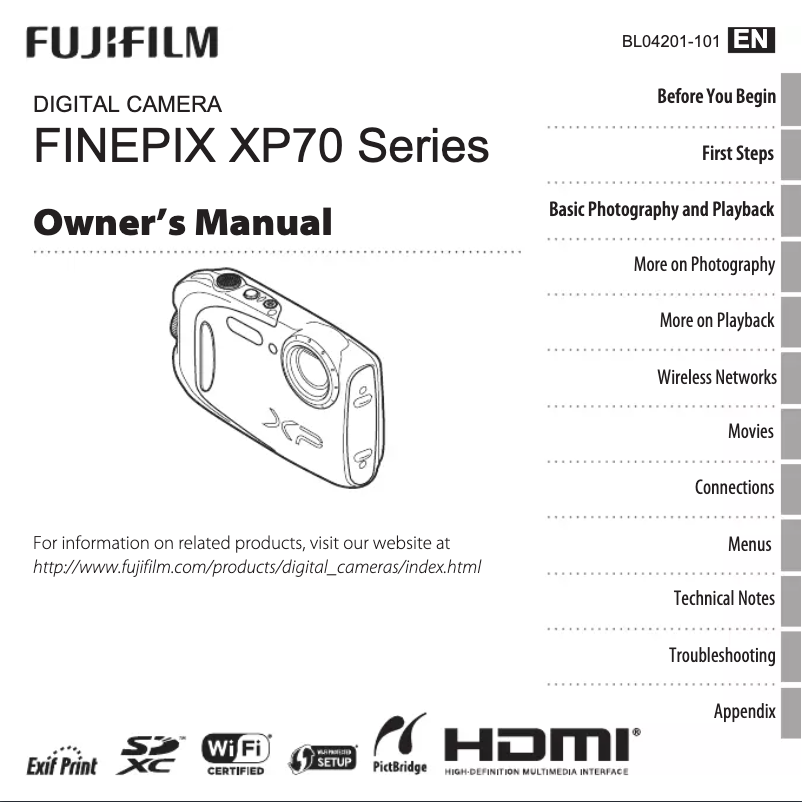 Image de la première page du manuel de l'appareil FinePix XP70