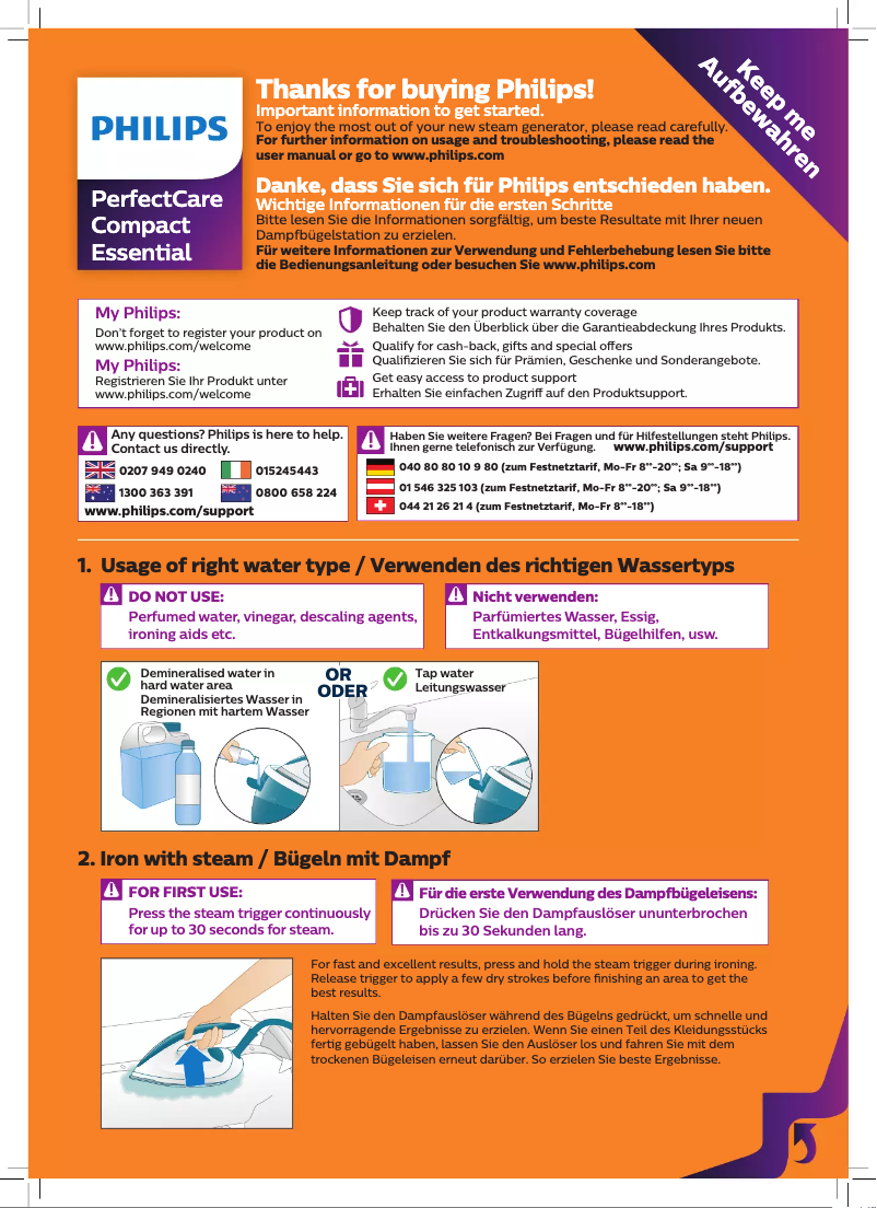 Image de la première page du manuel de l'appareil PerfectCare Compact Essential GC6821